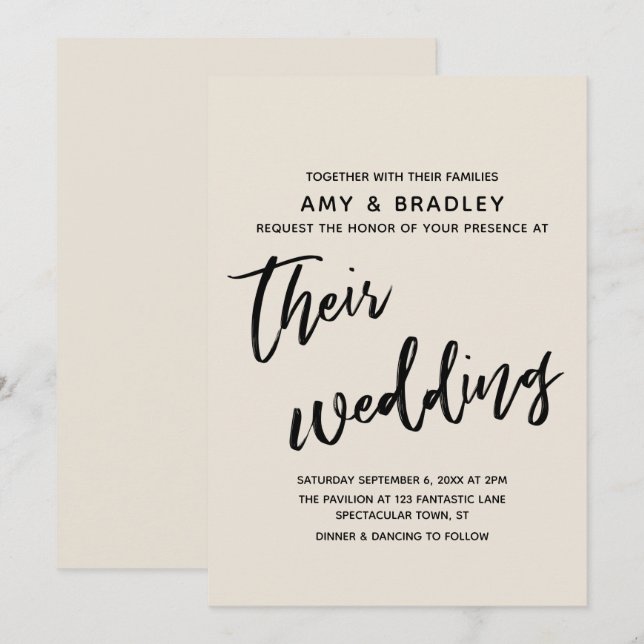 Casual Handwriting Simple Typography Wedding Cream Invitation (Front/Back)