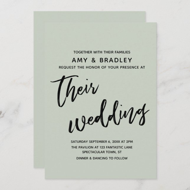 Casual Handwriting Simple Typography Wedding Sage Invitation (Front/Back)
