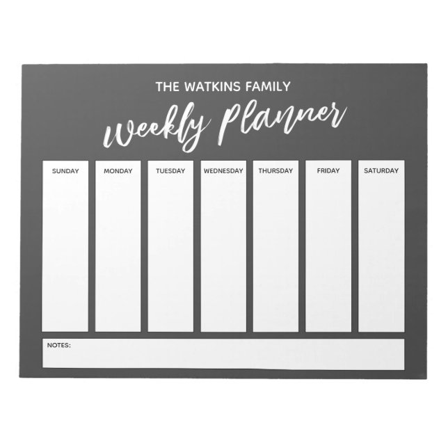 Casual Handwriting Simple Weekly Planner, Grey Notepad (Front)