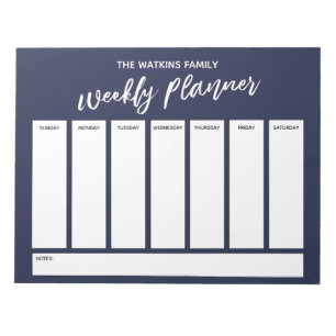 Casual Handwriting Simple Weekly Planner, Navy Notepad