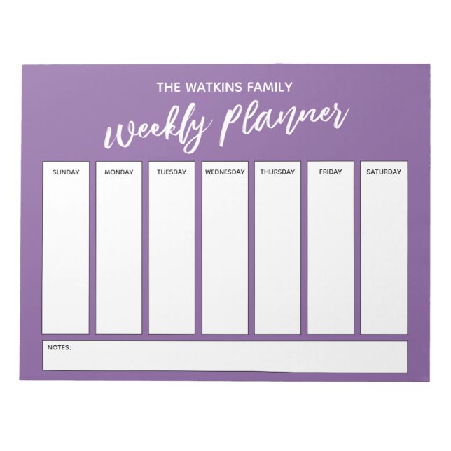 Casual Handwriting, Simple Weekly Planner Purple Notepad (Front)