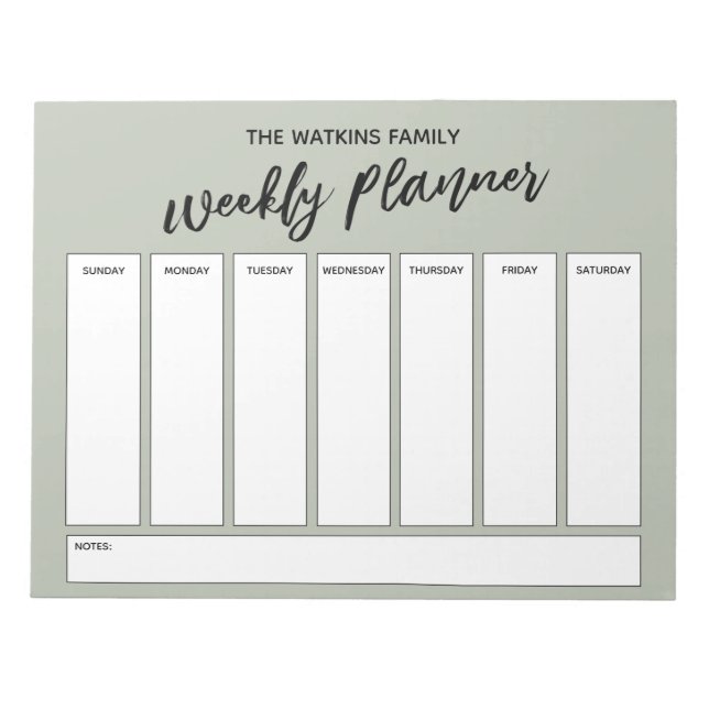 Casual Handwriting Simple Weekly Planner, Sage Notepad (Front)