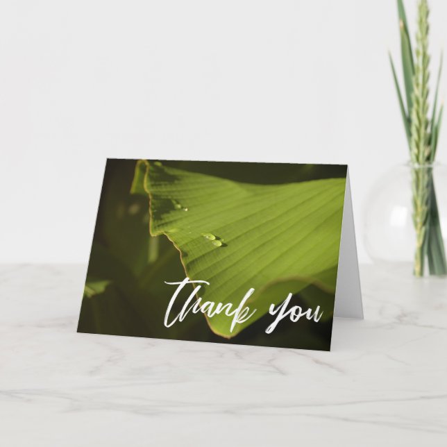 Casual Handwriting Thank You, Banana Leaf Photo Card (Front)
