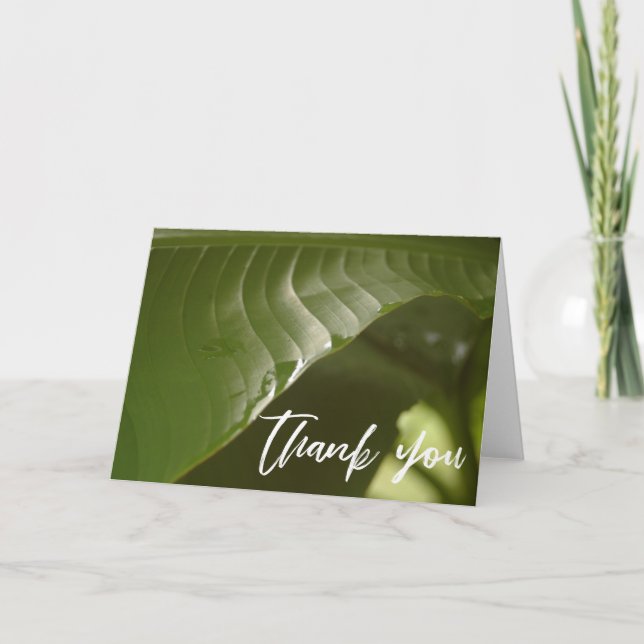 Casual Handwriting Thank You, Banana Leaf Photo Card (Front)