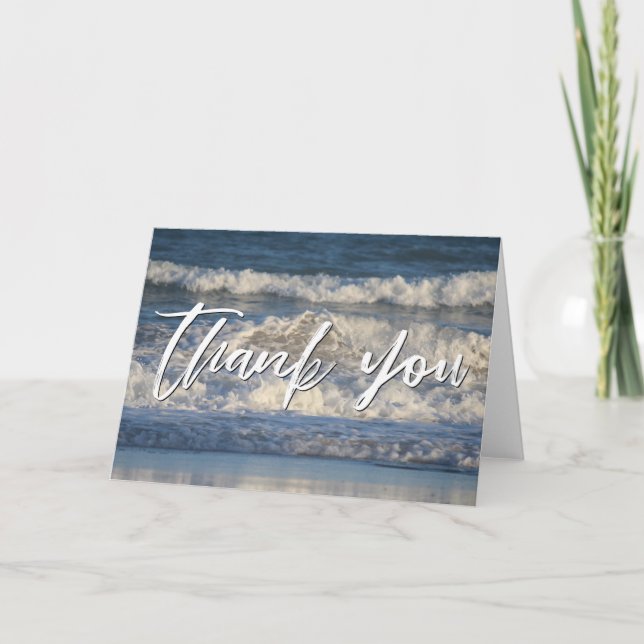Casual Handwriting Thank You Crashing Ocean Card (Front)