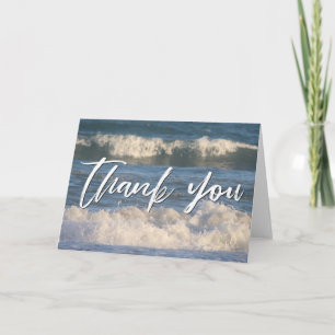 Casual Handwriting Thank You Crashing Ocean Waves Card