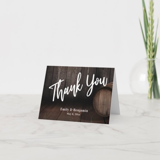 Casual Handwriting Typography Wooden Barrel Thank You Card (Front)