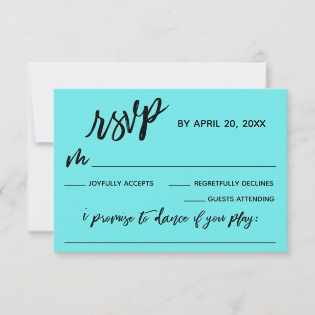 Casual Handwriting w/ Song Request Aqua RSVP Card (Front)