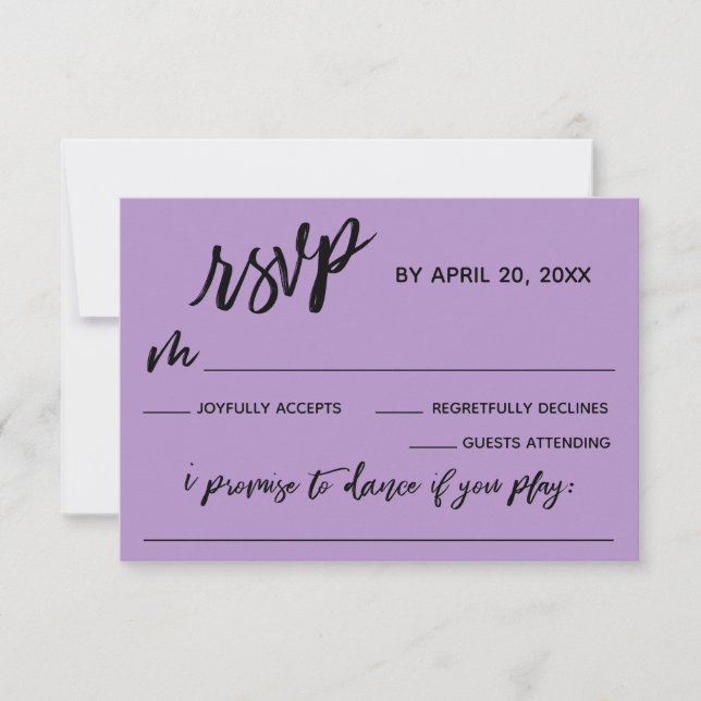 Casual Handwriting w/ Song Request Pretty Purple RSVP Card (Front)