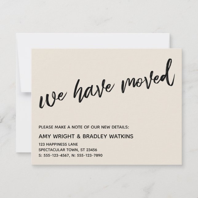 Casual Handwriting We Have Moved Cream Card (Front)
