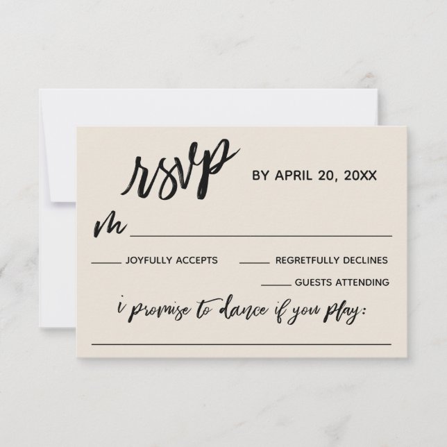 Casual Handwriting with Song Request Wedding Cream RSVP Card (Front)