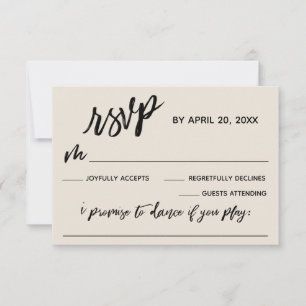 Casual Handwriting with Song Request Wedding Cream RSVP Card