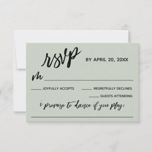 Casual Handwriting with Song Request Wedding Sage RSVP Card (Front)