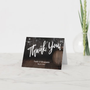 Casual Handwriting Wooden Barrel with Lights Thank You Card
