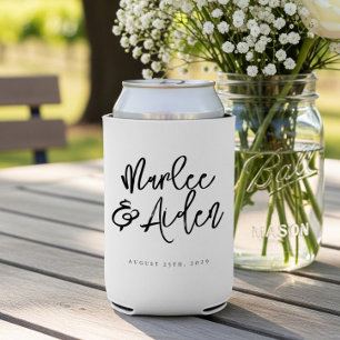 Casual Handwritten Personalized Wedding Can Cooler