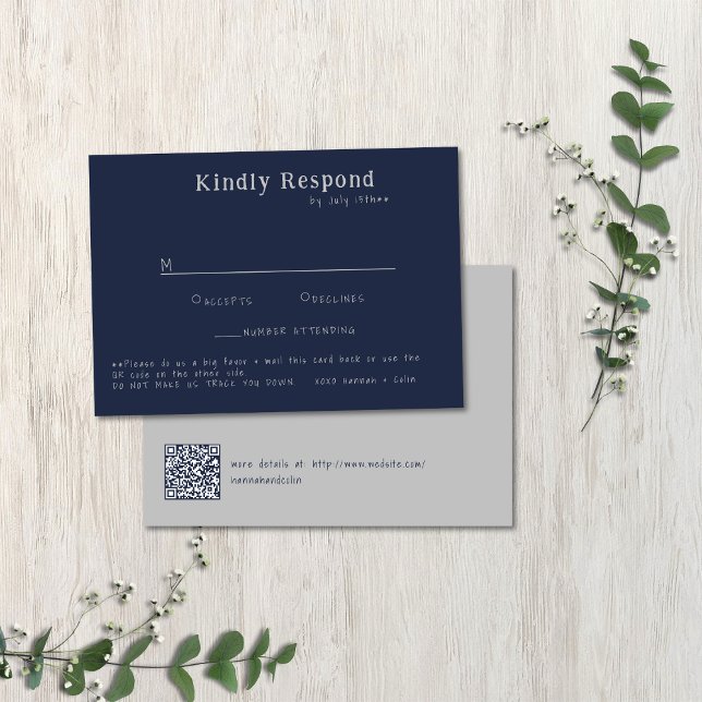 Casual Handwritten Typography Silver & Navy RSVP Card (Creator Uploaded)