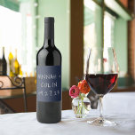 Casual Handwritten Typography Silver & Navy Wine Label<br><div class="desc">Elements: handwritten typography,  whimsical fonts. Colours: silver text on a navy background. Themes: casual,  photo,  outdoor,  romantic,  brewery,  starry night,  whimsical,  backyard wedding,  chill wedding. Collection: Casual Handwritten Typography Silver & Navy Wedding Collection  Product Type: Wine Label</div>