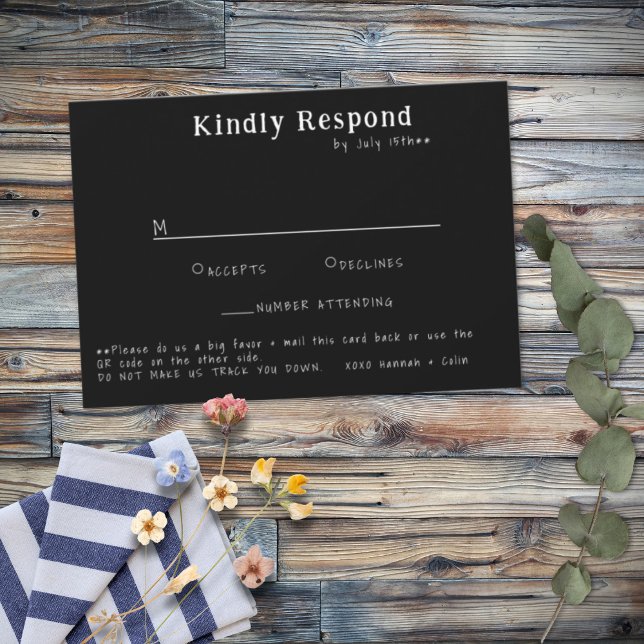 Casual Handwritten Typography White & Black RSVP Card (Creator Uploaded)
