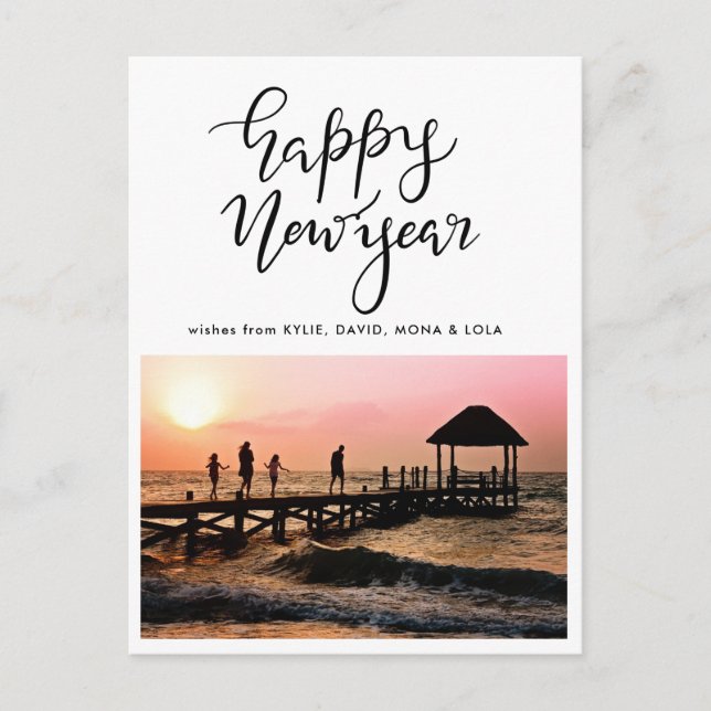 Casual Happy New Year Handwritten Holiday Photo Postcard (Front)