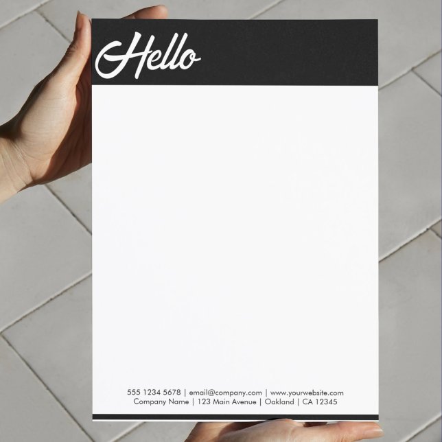 Casual Hello Script Black Border Company Promo  Custom Letterhead (Creator Uploaded)