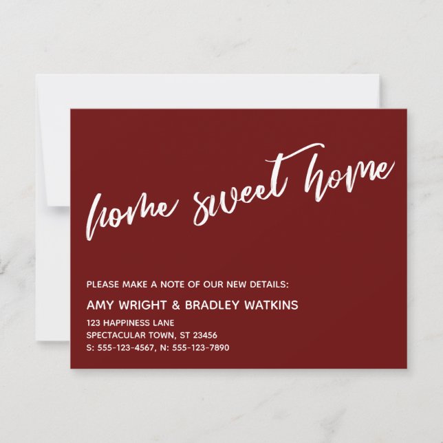 Casual Home Sweet Home New Address Burgundy Card (Front)