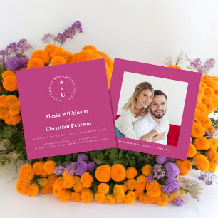 Casual initials photo pink save the date  invitation