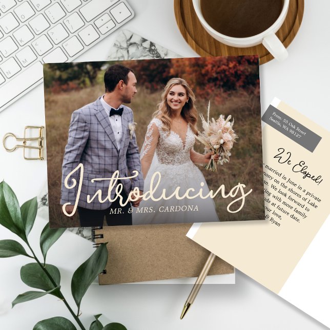 Casual Introducing Script Elopement Photo Announcement Postcard (Creator Uploaded)