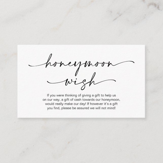 Casual Minimalist Black ink Pen, Honeymoon Wish Enclosure Card (Front)