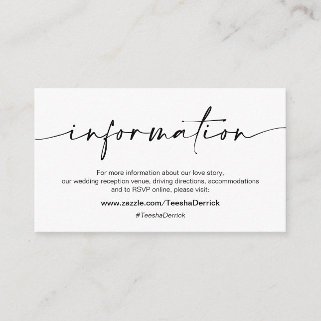 Casual Minimalist Black ink Pen, Wedding Details Enclosure Card (Front)