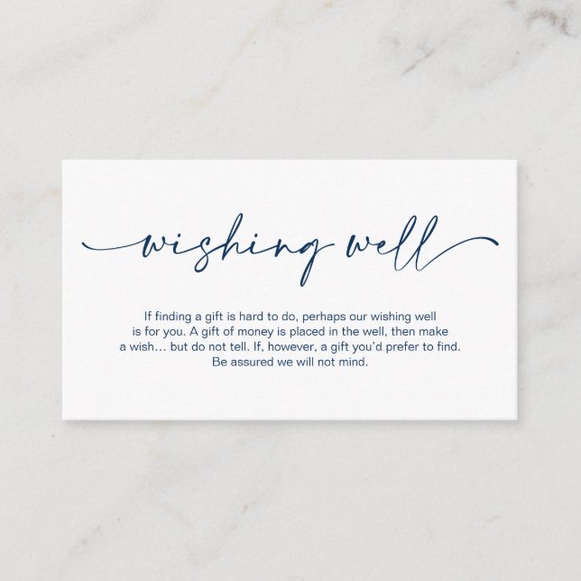 Casual Minimalist Navy Blue ink pen, Wishing Well Enclosure Card (Front)