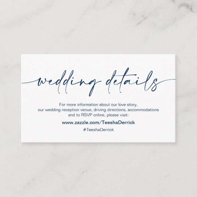 Casual Minimalist Navy ink Pen, Wedding Details Enclosure Card (Front)