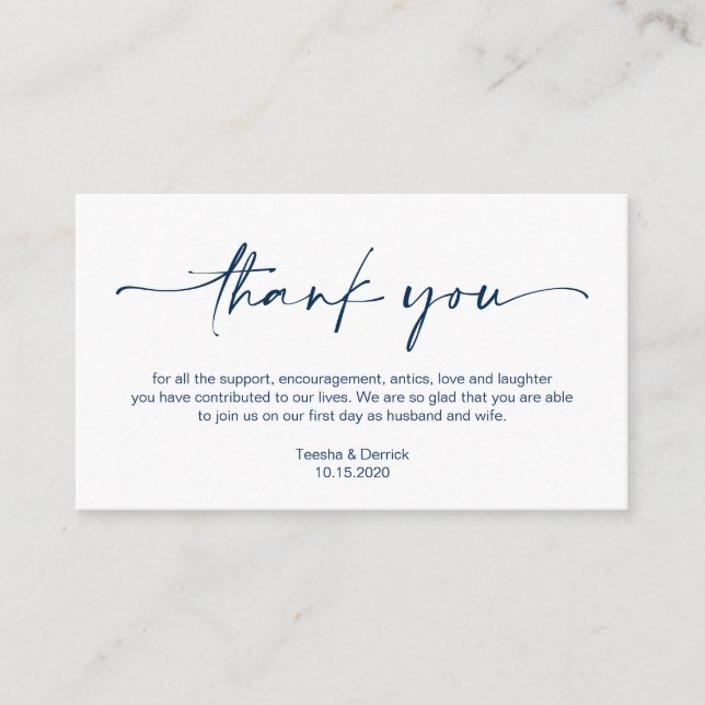 Casual Minimalist Navy ink Pen, Wedding Thank you Enclosure Card (Front)