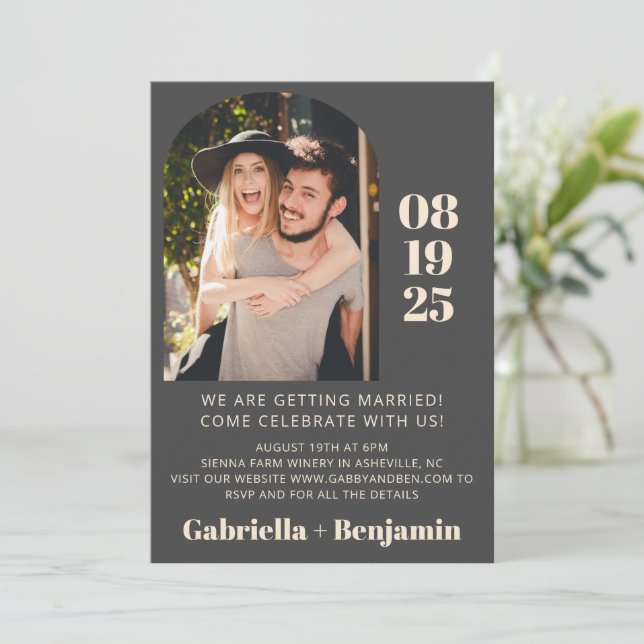 Casual Minimalist Photo Black White Wedding Invitation (Standing Front)