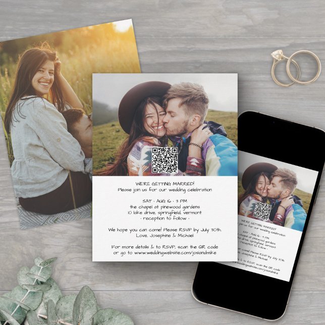 Casual Modern All-In-One QR RSVP 2 Photo Wedding Invitation (Creator Uploaded)