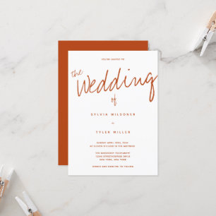 Casual Modern Burnt Orange Typography Wedding Invitation