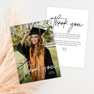 Casual Modern Calligraphy Script Photo Graduation Thank You Card