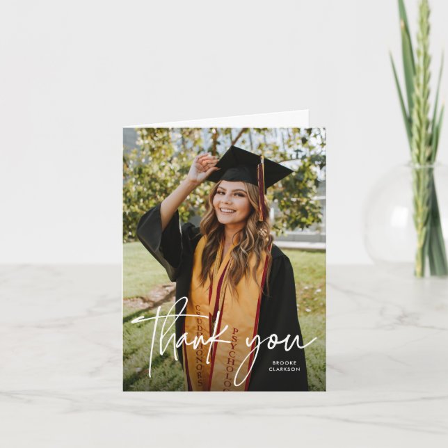 Casual Modern Calligraphy Script Photo Graduation Thank You Card (Front)