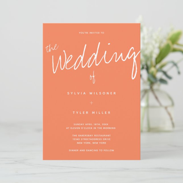 Casual Modern Coral Typography Invitation (Standing Front)