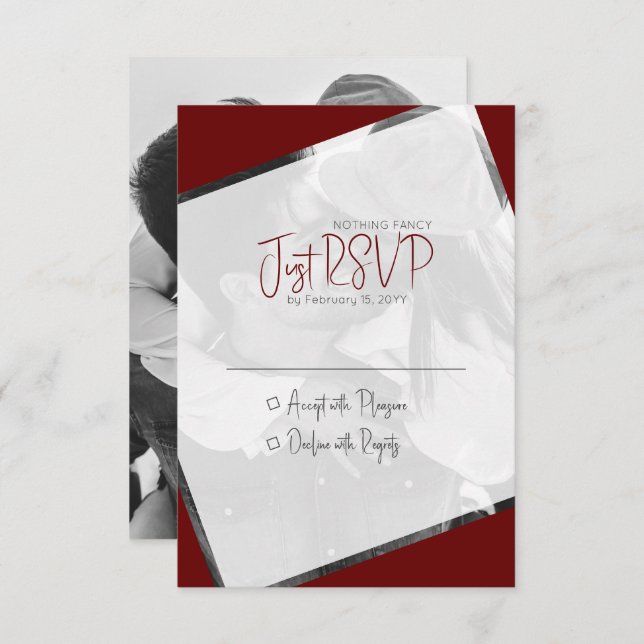 Casual Modern Minimalist Wedding Photo RSVP Card (Front/Back)