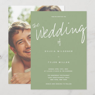Casual Modern Sage Typography Photo Wedding Invitation