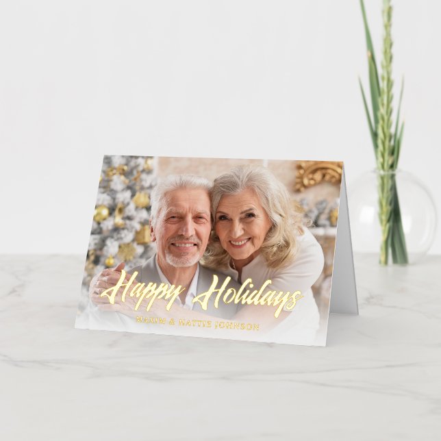 Casual Modern Script Happy Holidays Photo Foil Holiday Card (Front)