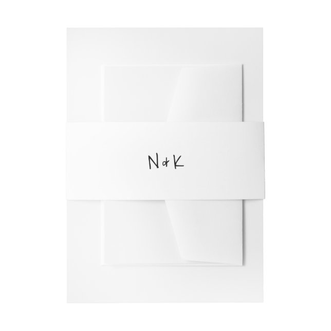Casual Monogram Simple Black and White Wedding Invitation Belly Band (Front Example)
