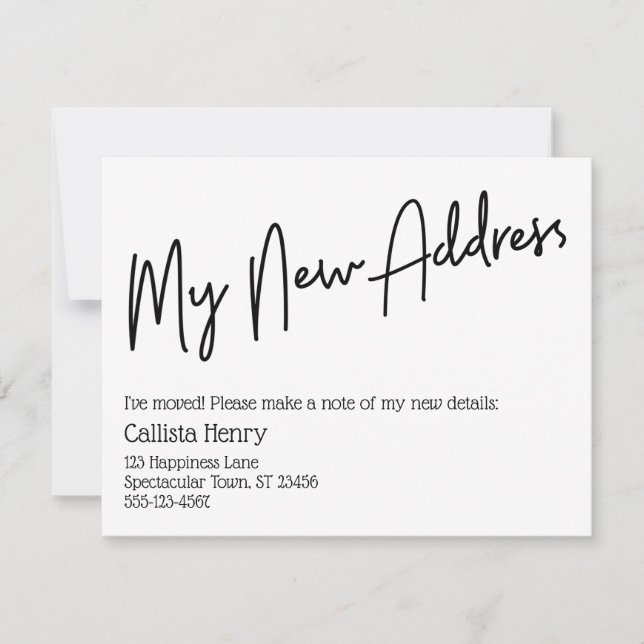 Casual My New Address Black & White Announcement (Front)