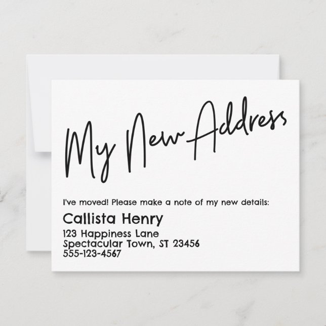 Casual My New Address Black & White Announcement (Front)