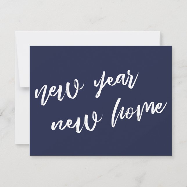 Casual Navy Blue New Year New Home Announcement (Front)