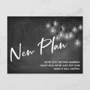 Casual New Plan Edison Lights Postponed Wedding Postcard