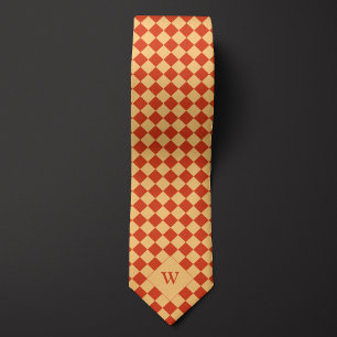 Casual Orange Chequered Monogram Tie