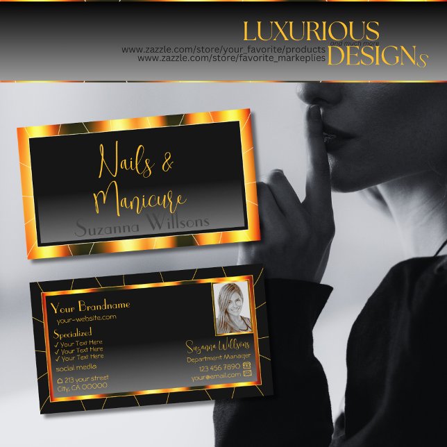 Casual Orange Frame and Black Gradient with Photo Business Card (Creator Uploaded)