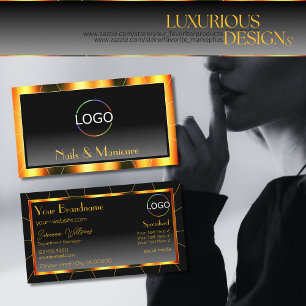 Casual Orange Frame Black Gradient add Logo Luxury Business Card