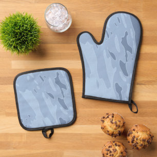 Casual Organic Shifting Shapes Blue Oven Mitt & Pot Holder Set